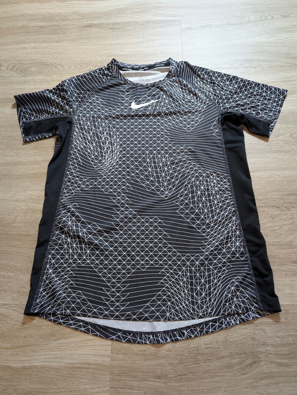 Nike Pro Mens Large Black Dri Fit Swoosh Geometric Short Sleeve Athletic Shirt